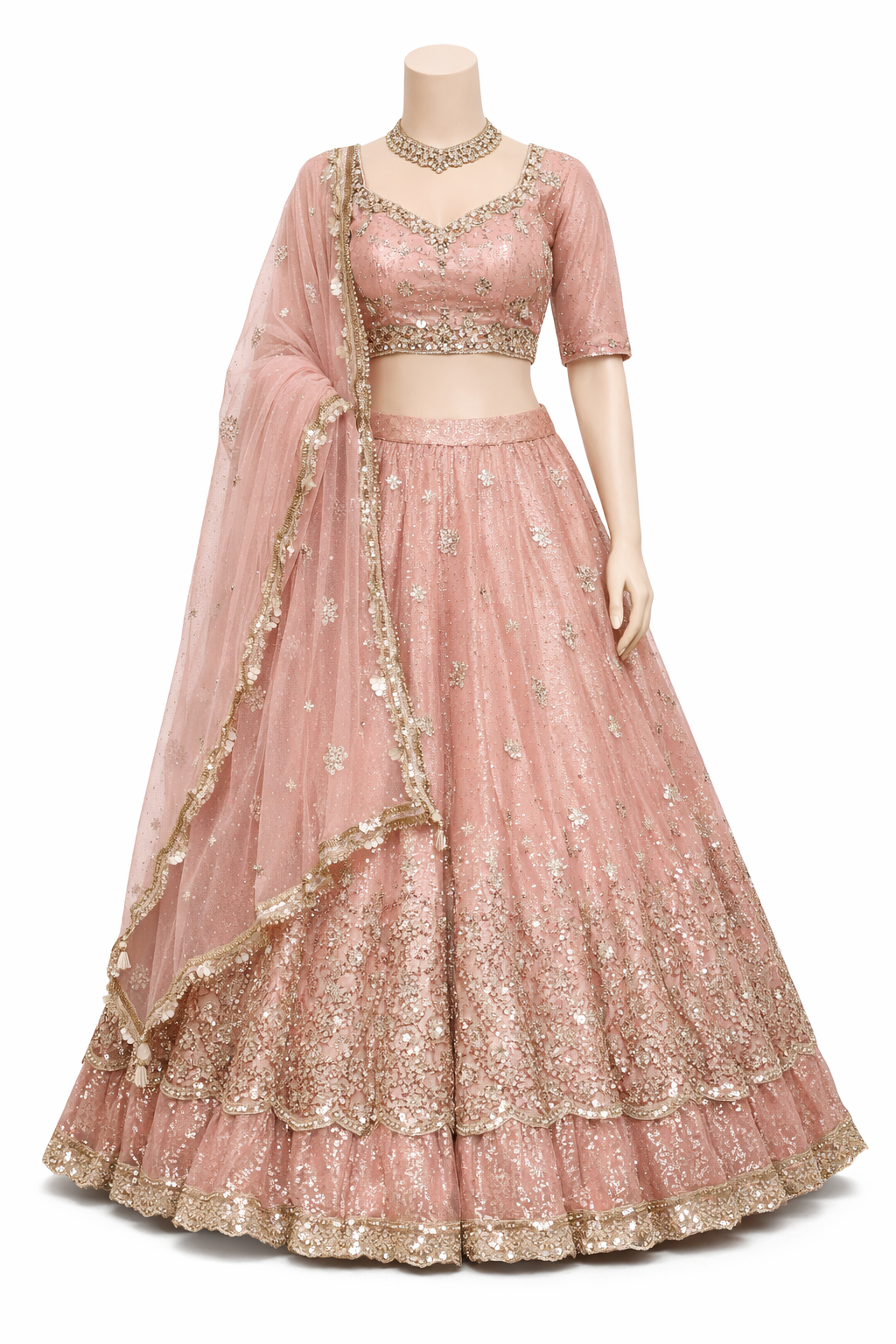 Blush Pink Embroidered Bridal Lehenga Set